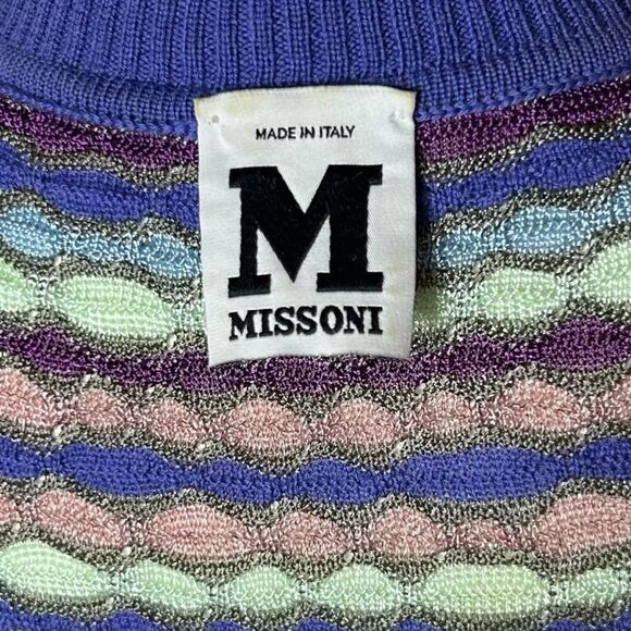 M Missoni Knit Multicolor Golden Thread Stripe Shift Sweater Dress Size Medium‎ - Picture 5 of 7